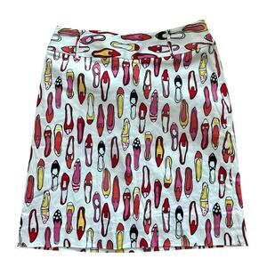Vintage Y2K Shoe Girl White & Red Shoe Print High Waist Mini Skirt Coquette